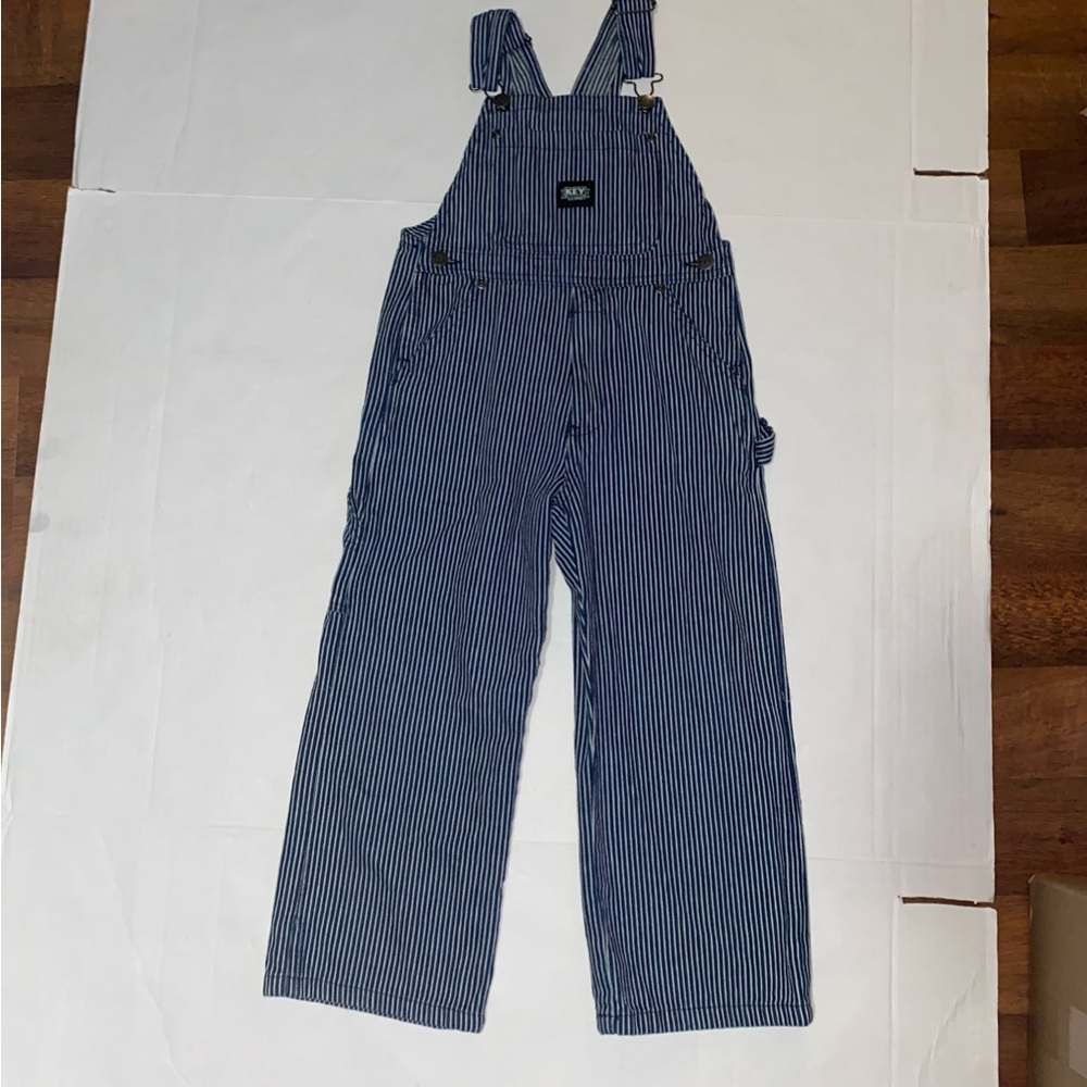 KEY Striped  Bib Overalls Size 7 Kids